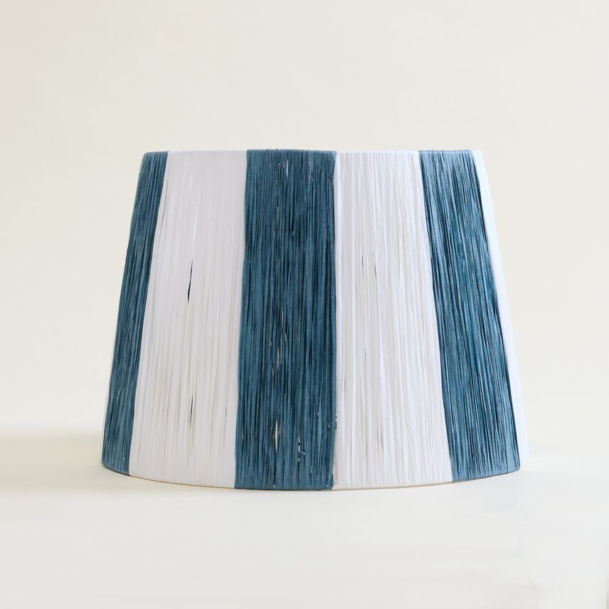 Cobalt Blue and White Raffia Striped Lampshade