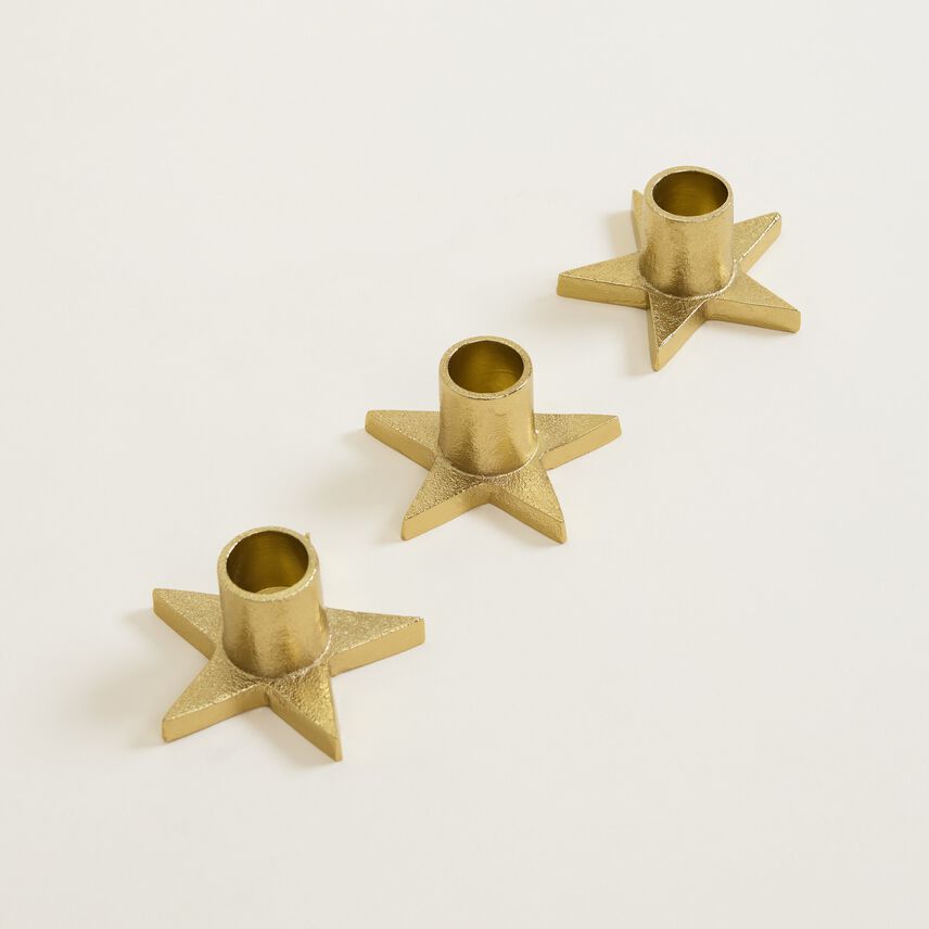 Set of 3 Gold Star Candle Holder 