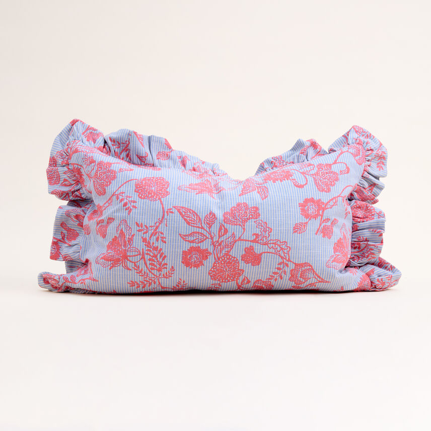 Floral Stripe ruffle edge cushion