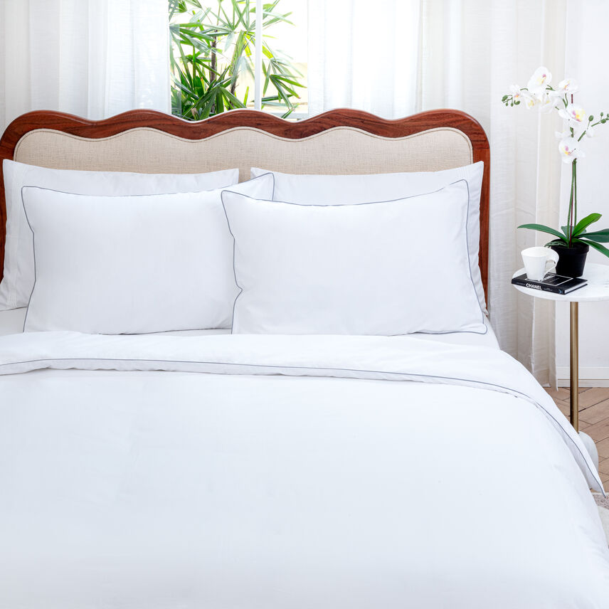 Granny Goose Cotton Duvet Cover In Grey Piped