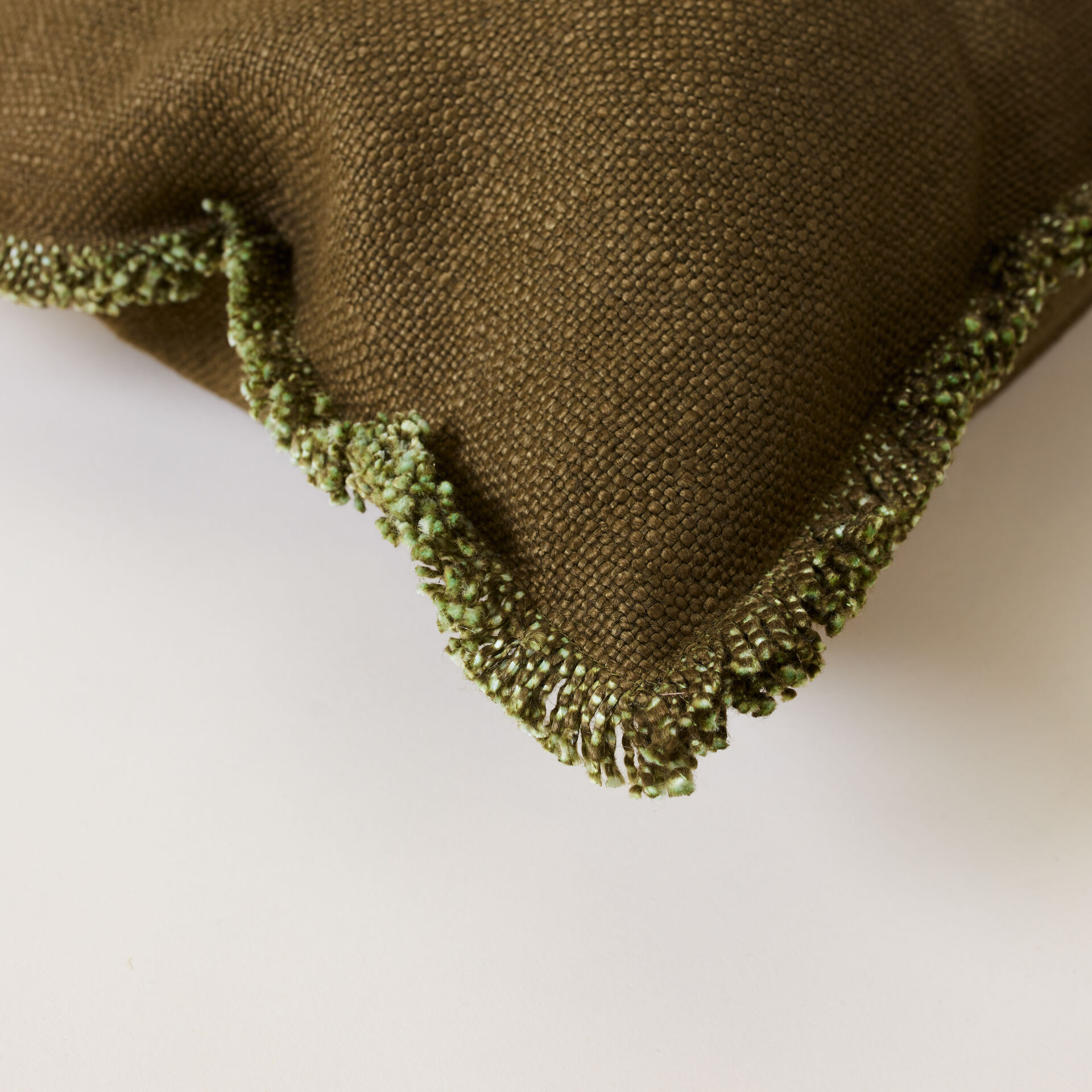 ${product-id}-Dark Green Linen Blend Fringed Bridie Lumbar Cushion-Dark Green-${view-type}