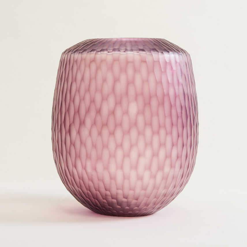 Large Plum Hand-Cut Glass Vase