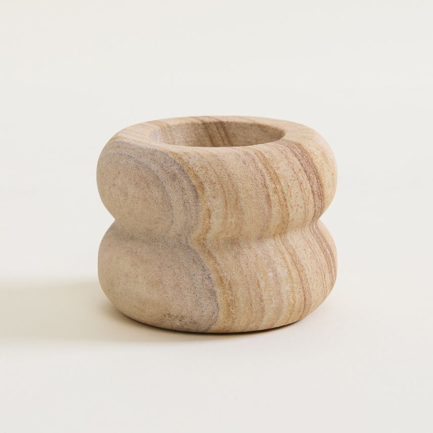 Small Beige Wavy Stone Tealight Holder