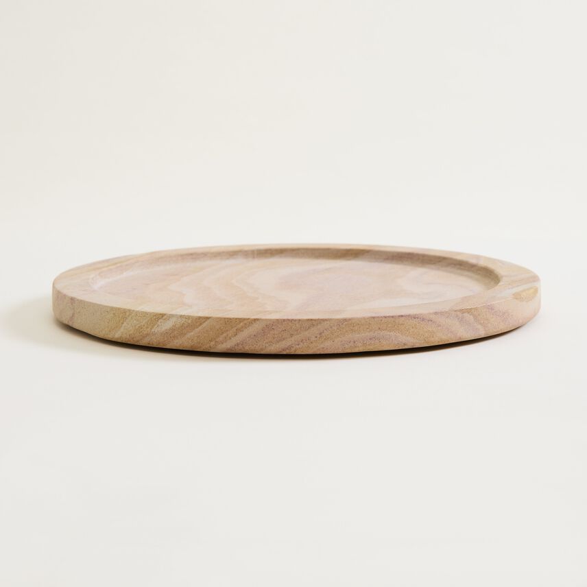Beige Round Stone Serving Tray