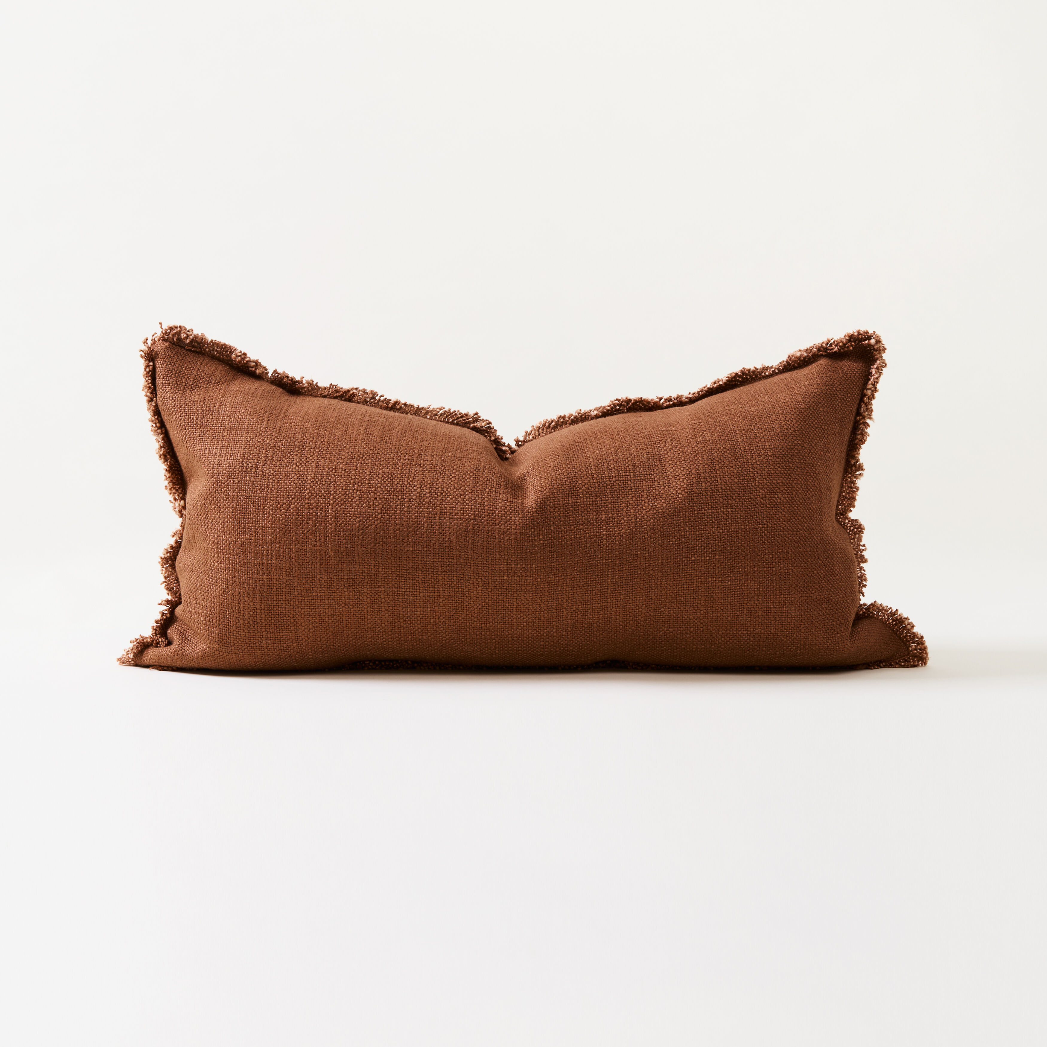 Rust Linen Blend Fringed Lumbar Cushion |