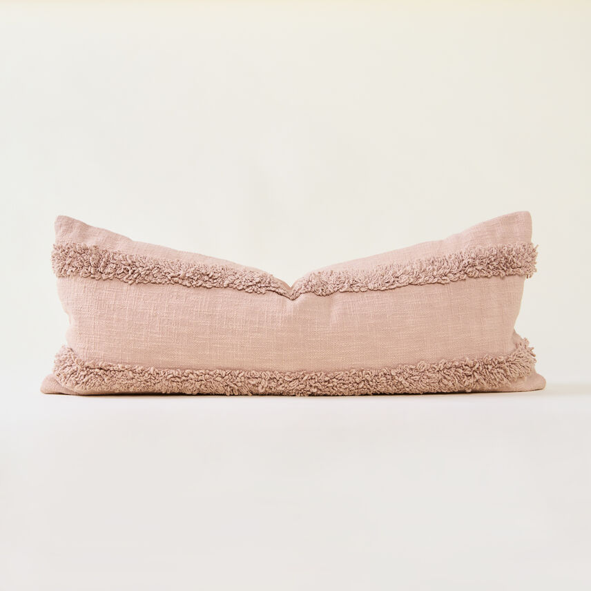 Long Lumbar Pink Cushion with Textured Trim