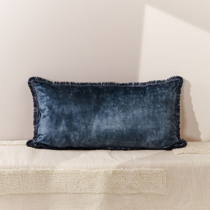 Distressed Velvet Cushion With Fringe