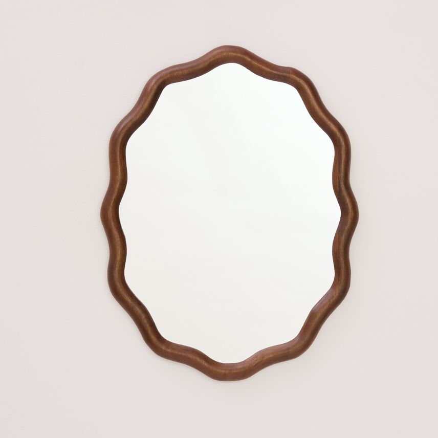 Brown Oval Mango Wood Wavy Mirror