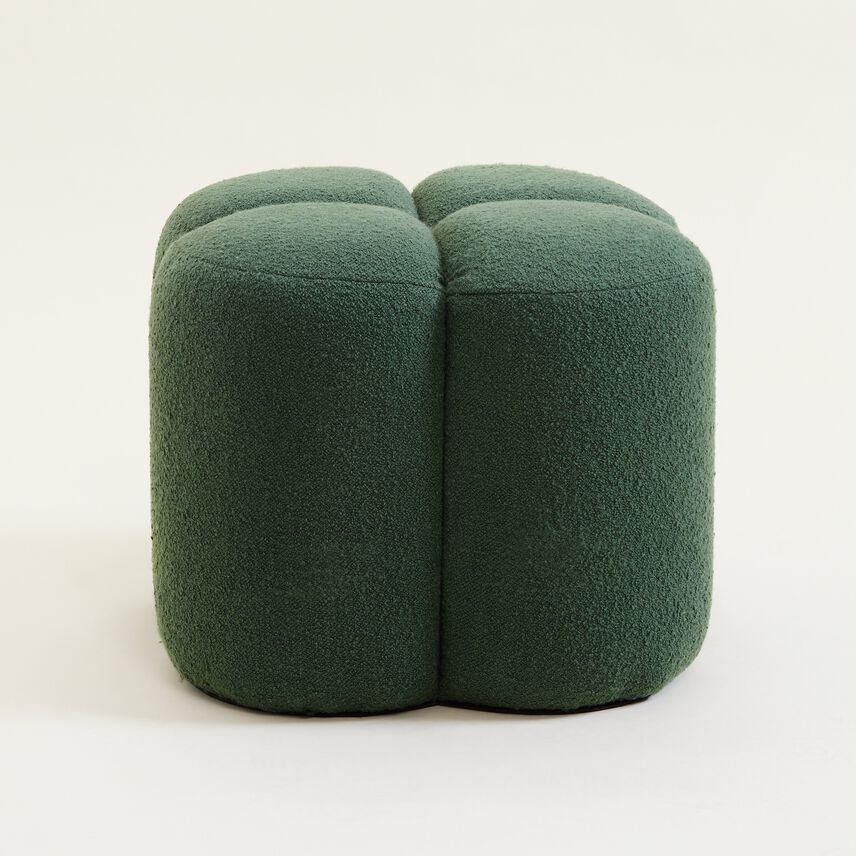 Dark Green Bouclé Clover Footstool
