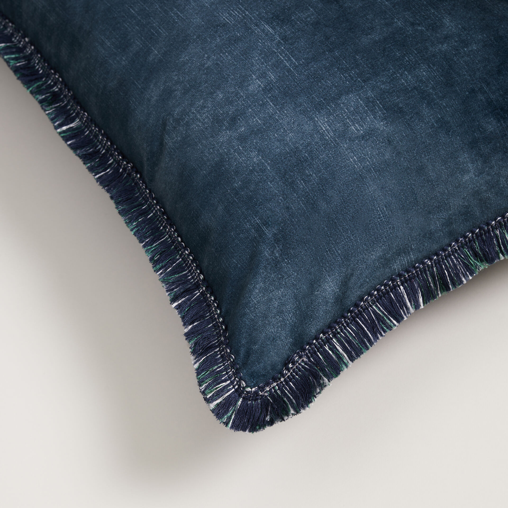 Distressed Velvet Fringe Cushion