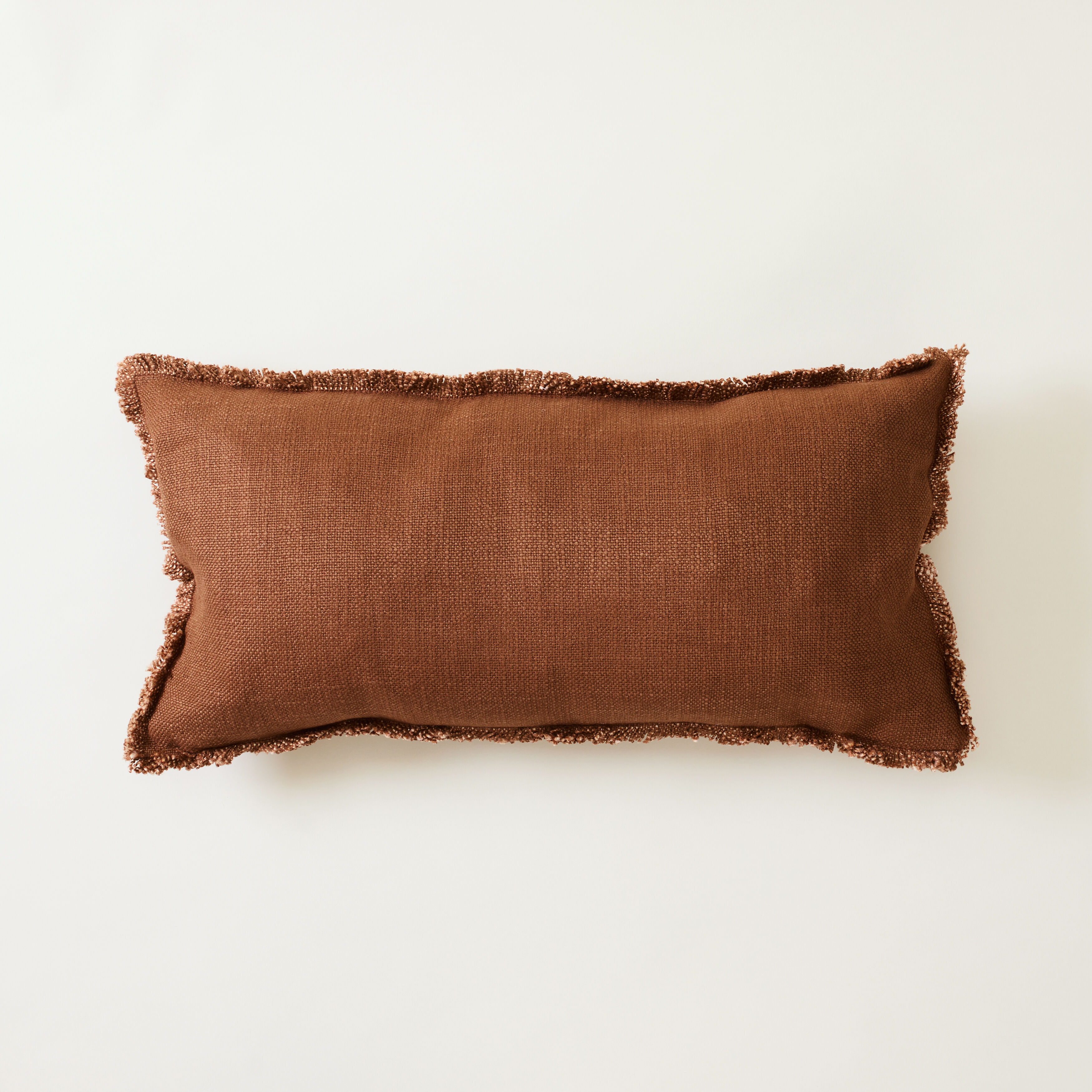 Rust Linen Blend Fringed Lumbar Cushion |