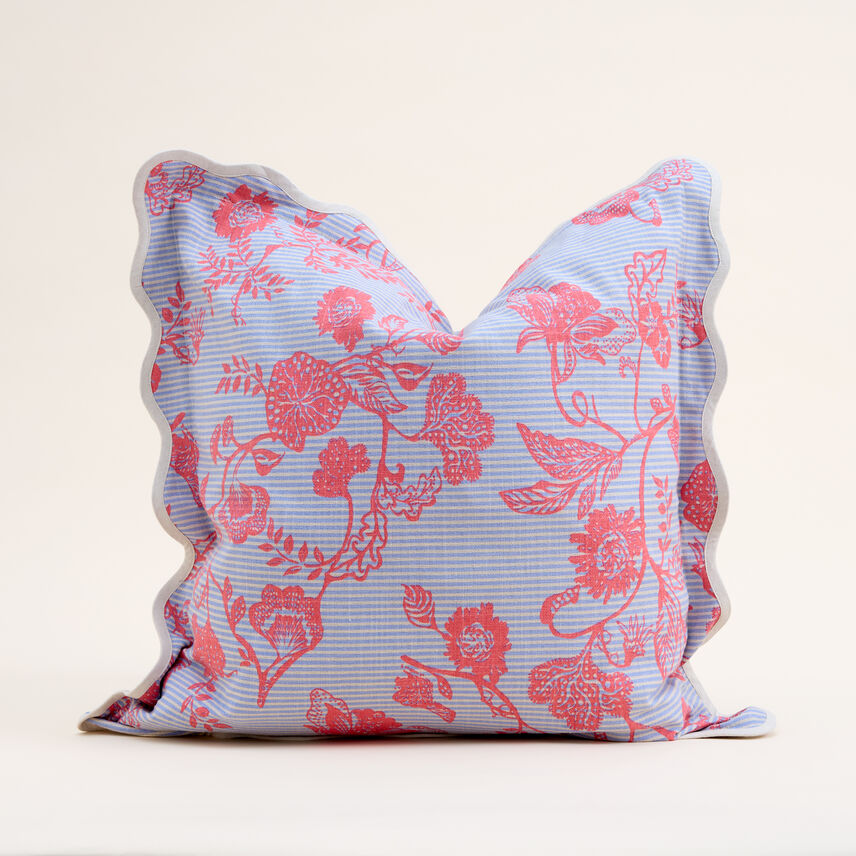 Printed Floral stripe scallop edge cushion