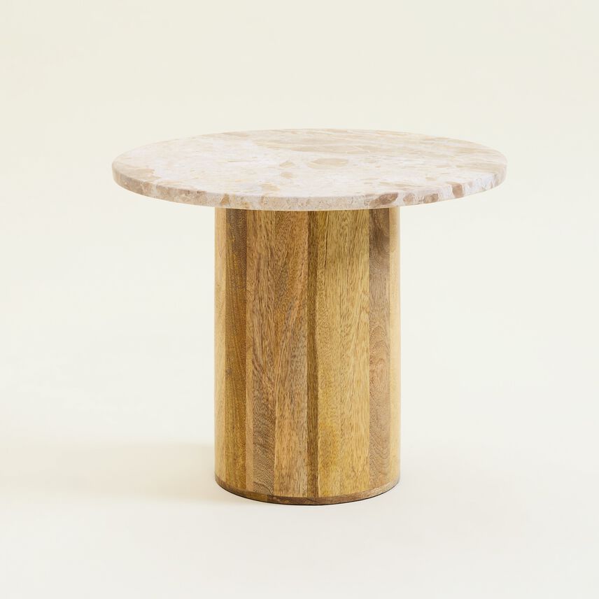 Beige Round Marble and Wood Coffee Table
