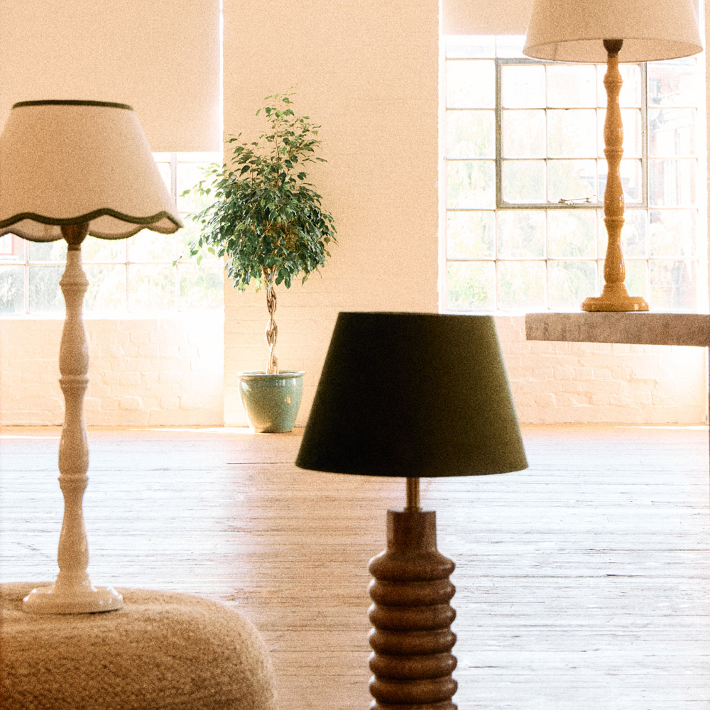 A group of lamps and lampshades