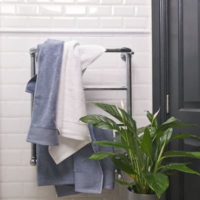 Towel hung up on a bathroom door